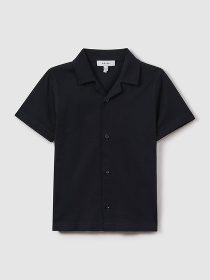 Dsiney Kidz - Reiss Navy Caspa Junior Cotton Cuban Collar Shirt image 2