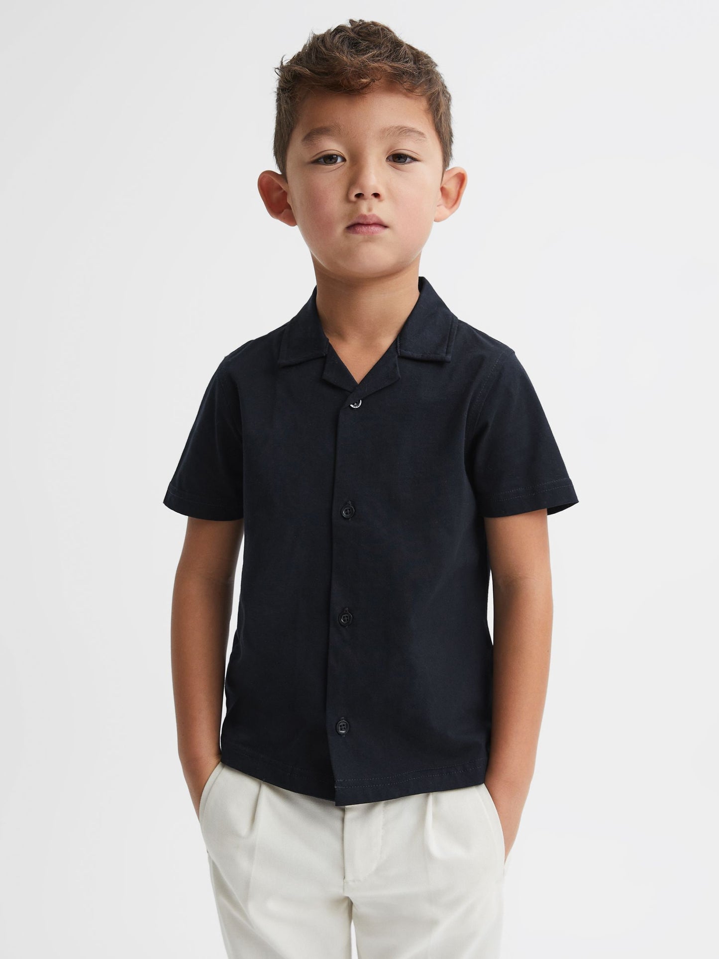 Dsiney Kidz - Reiss Navy Caspa Junior Cotton Cuban Collar Shirt image 3