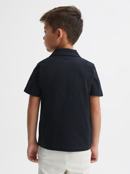 Dsiney Kidz - Reiss Navy Caspa Junior Cotton Cuban Collar Shirt image 5