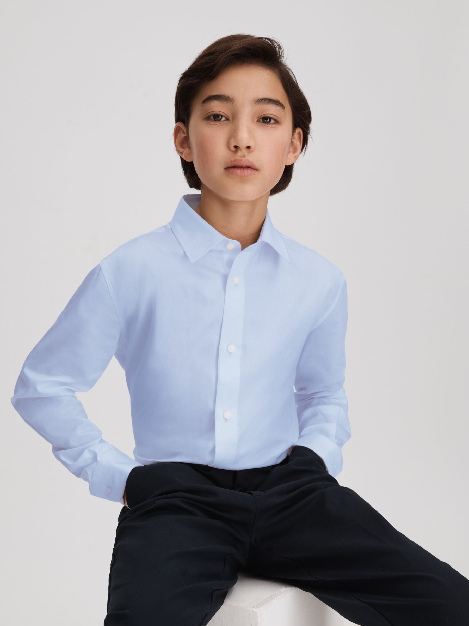Reiss Soft Blue Remote 3-9 yrs Slim Fit Cotton Shirt image 3
