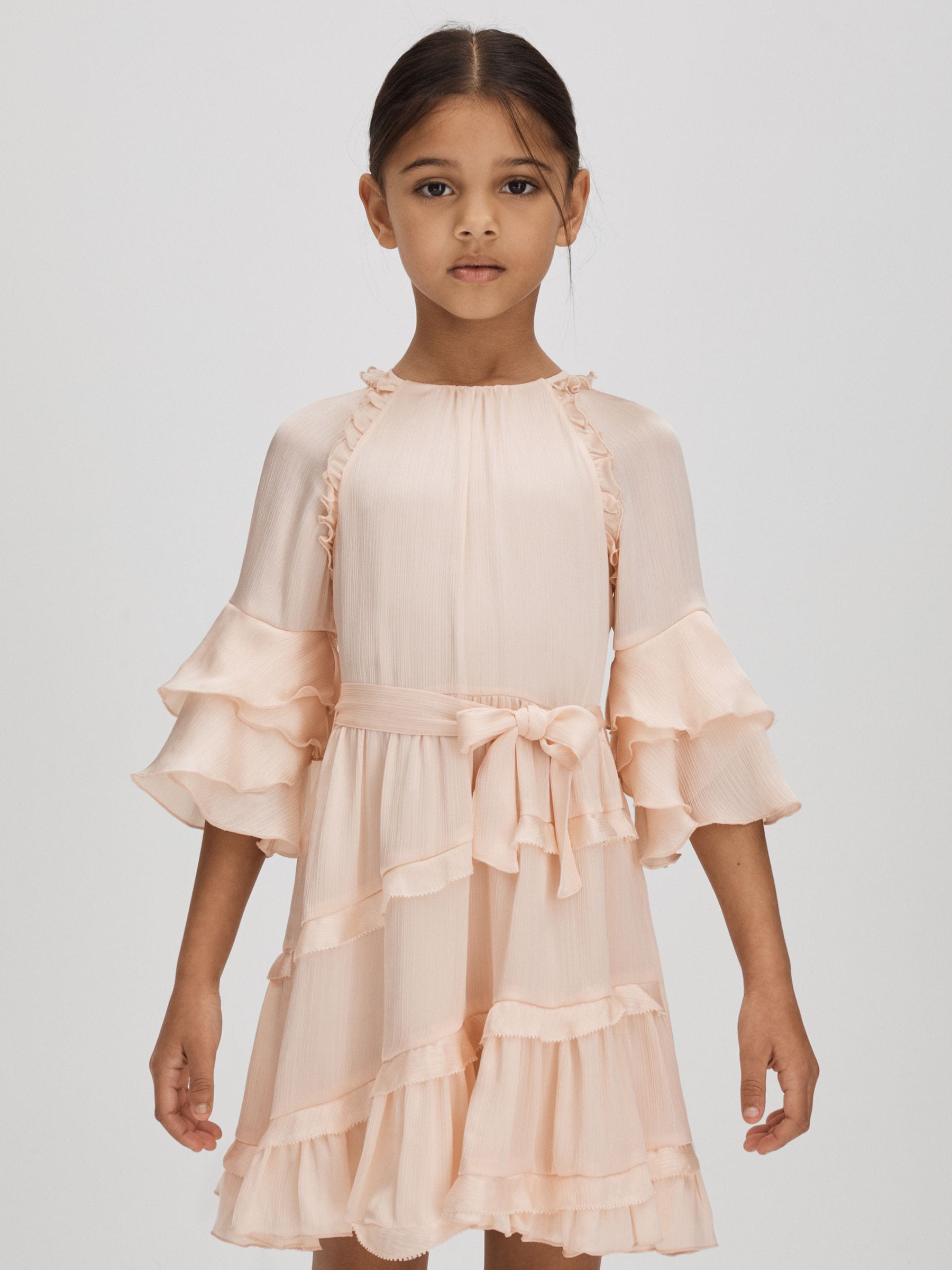 Dsiney Kidz - Reiss Pink Polly Teen Textured Satin Frilly Dress image 1