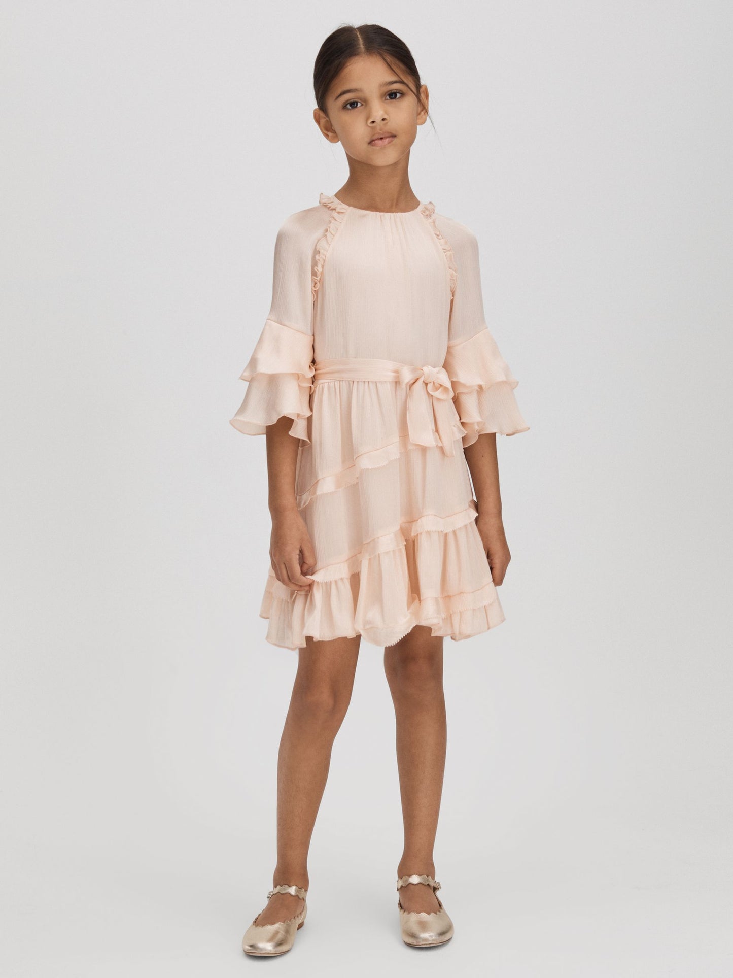 Dsiney Kidz - Reiss Pink Polly Senior Textured Satin Frilly Dress image 1