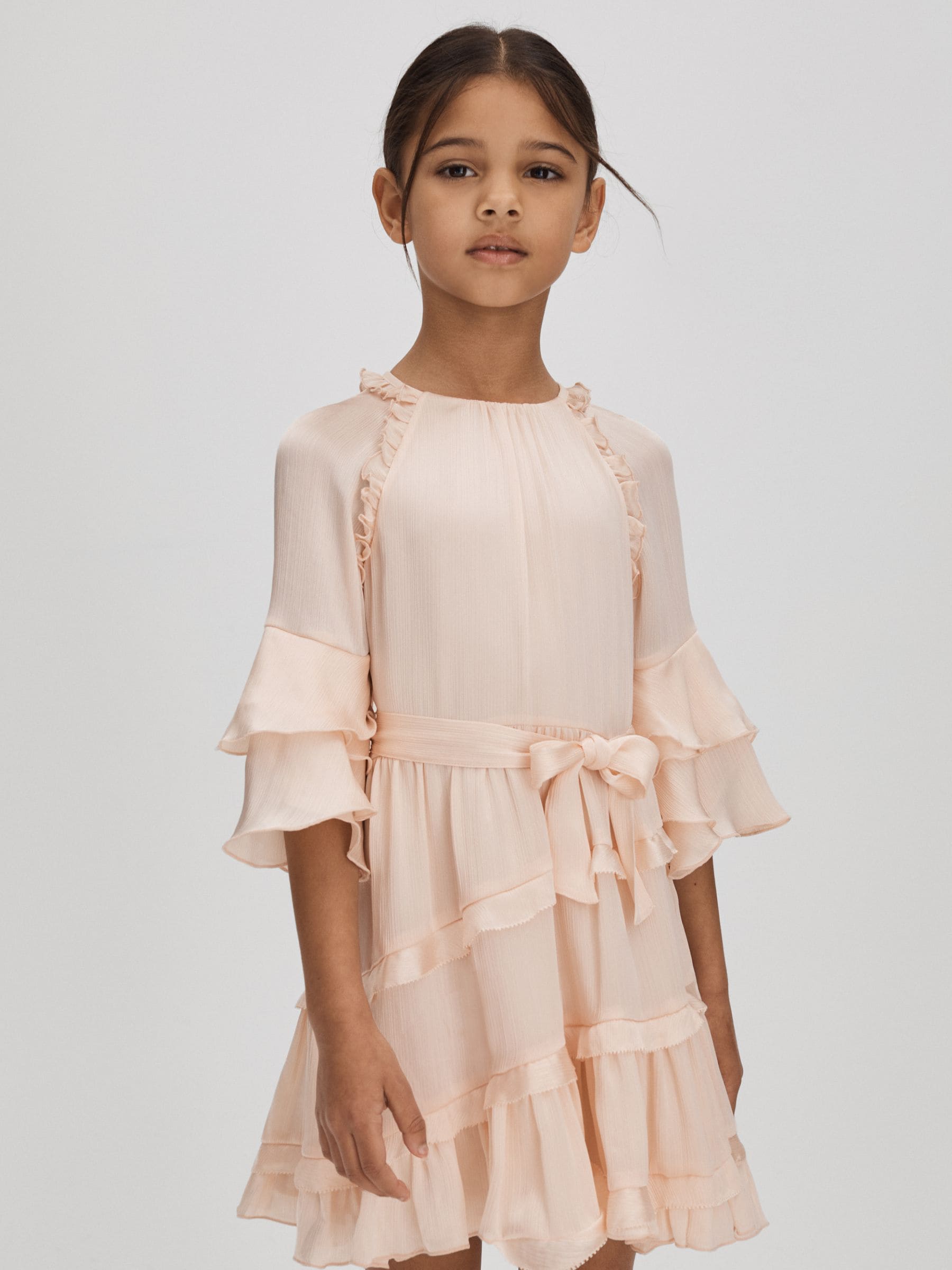 Dsiney Kidz - Reiss Pink Polly 4-9 yrs Textured Satin Frilly Dress image 1