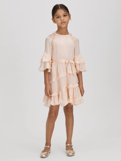 Dsiney Kidz - Reiss Pink Polly 4-9 yrs Textured Satin Frilly Dress image 3