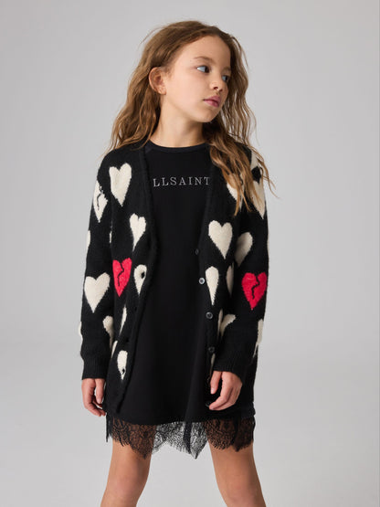 Dsiney Kidz - smALLSAINTS Black Amore Heart Girls Long Knitted Cardigan image 1