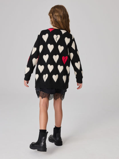 Dsiney Kidz - smALLSAINTS Black Amore Heart Girls Long Knitted Cardigan image 2