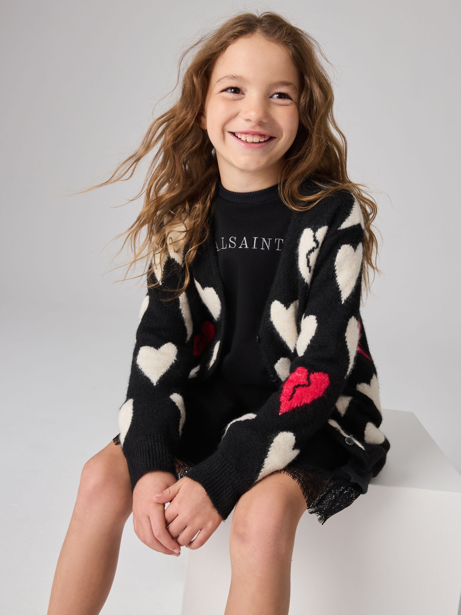 Dsiney Kidz - smALLSAINTS Black Amore Heart Girls Long Knitted Cardigan image 4