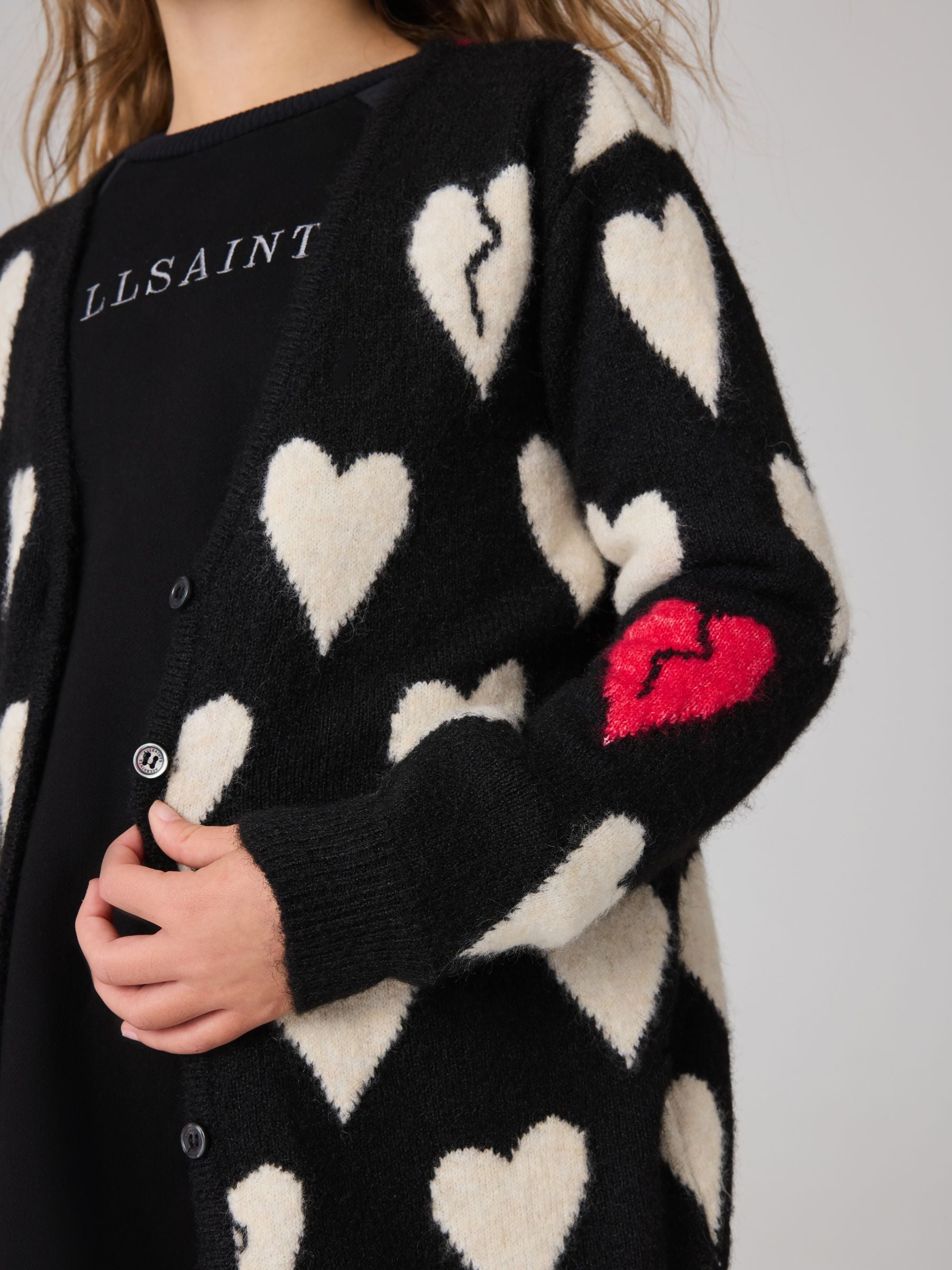 Dsiney Kidz - smALLSAINTS Black Amore Heart Girls Long Knitted Cardigan image 5