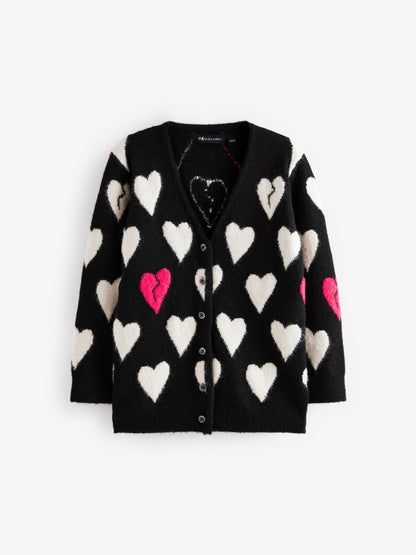 Dsiney Kidz - smALLSAINTS Black Amore Heart Girls Long Knitted Cardigan image 6
