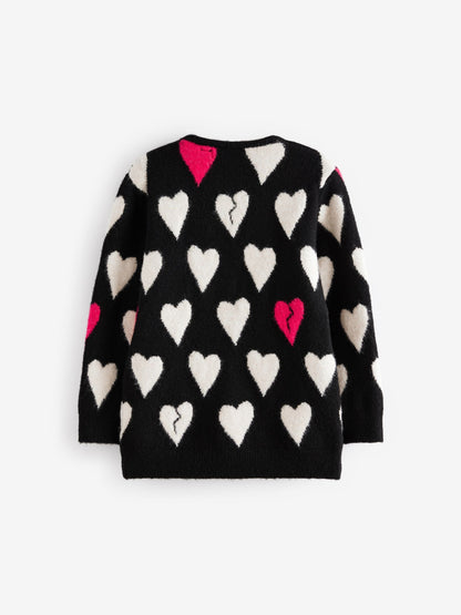 Dsiney Kidz - smALLSAINTS Black Amore Heart Girls Long Knitted Cardigan image 7