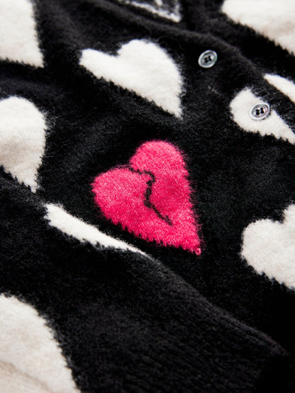 Dsiney Kidz - smALLSAINTS Black Amore Heart Girls Long Knitted Cardigan image 8