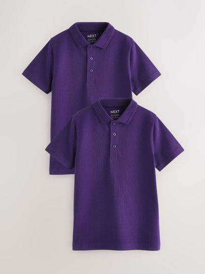 Dsiney Kidz - Purple Regular Fit Cotton School Short Sleeve Polo Shirts 2 Pack (3-16yrs) image 1