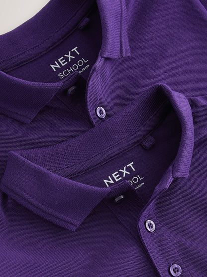 Dsiney Kidz - Purple Regular Fit Cotton School Short Sleeve Polo Shirts 2 Pack (3-16yrs) image 5