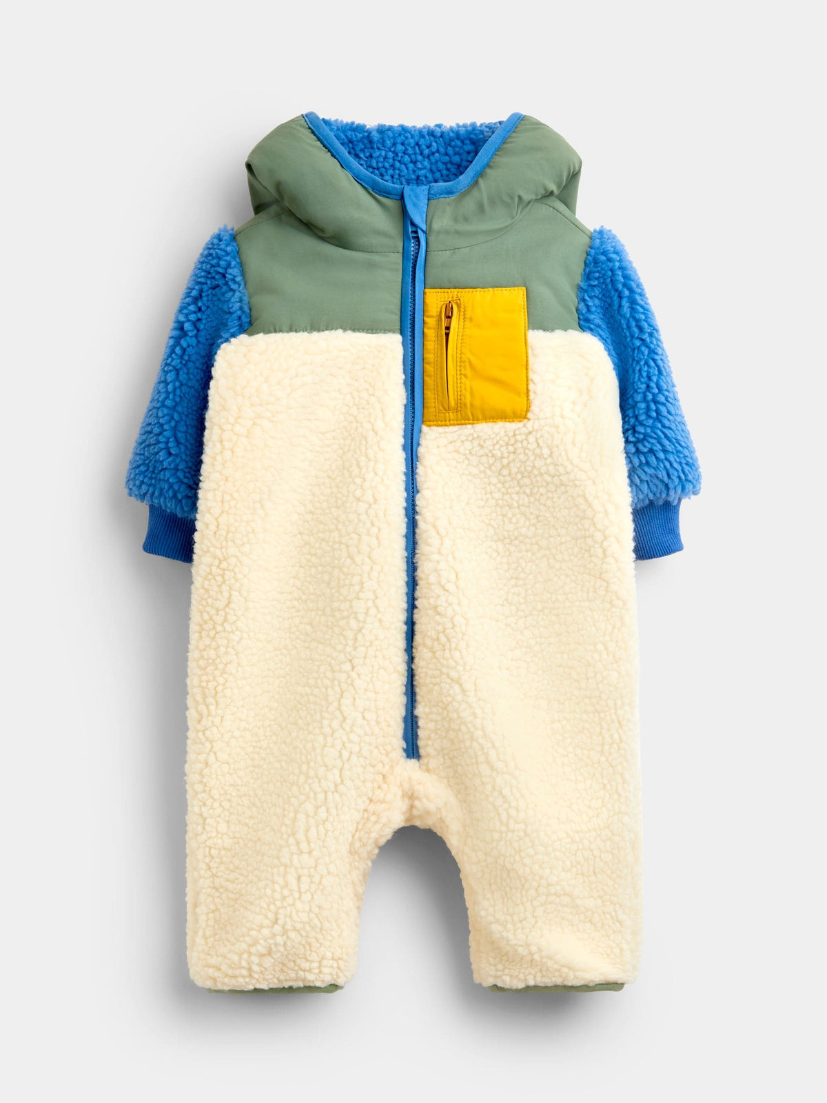 JoJo Maman Bébé Green Blue & Cream Colour Block All-In-One Borg Fleece - image 1