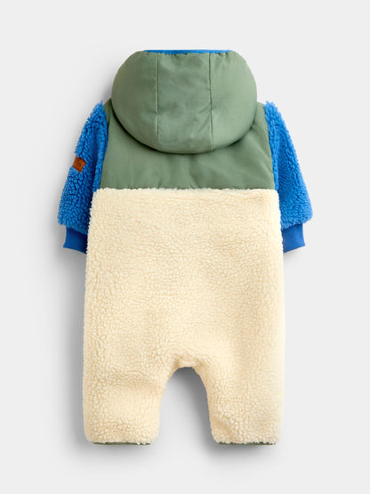 JoJo Maman Bébé Green Blue & Cream Colour Block All-In-One Borg Fleece - image 2