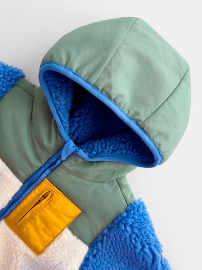 JoJo Maman Bébé Green Blue & Cream Colour Block All-In-One Borg Fleece - image 3