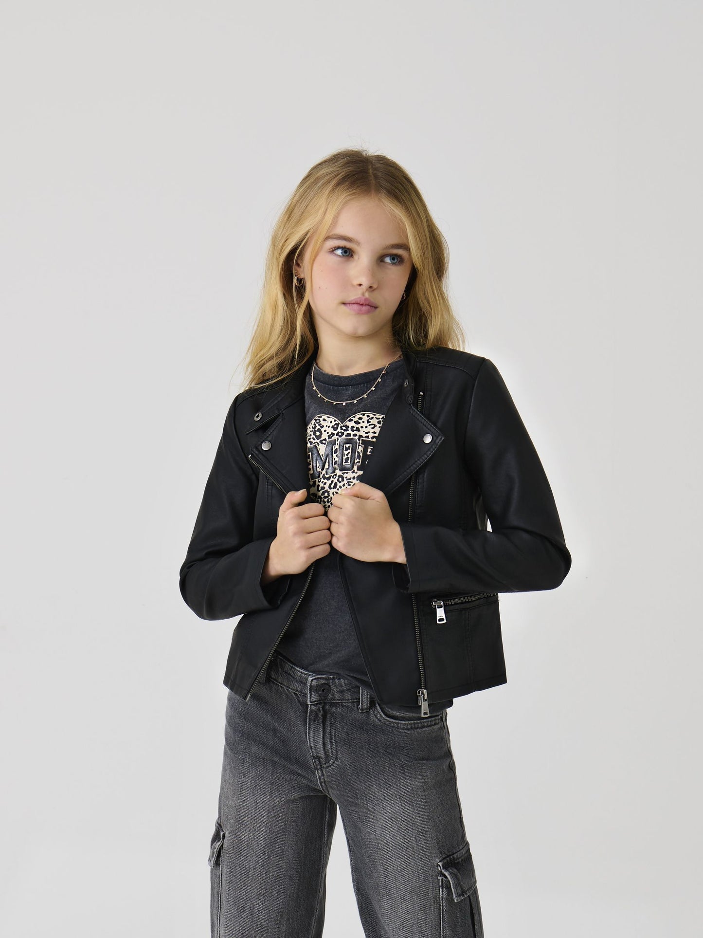 Dsiney Kidz - ONLY KIDS Black Faux Leather Biker Jacket image 1