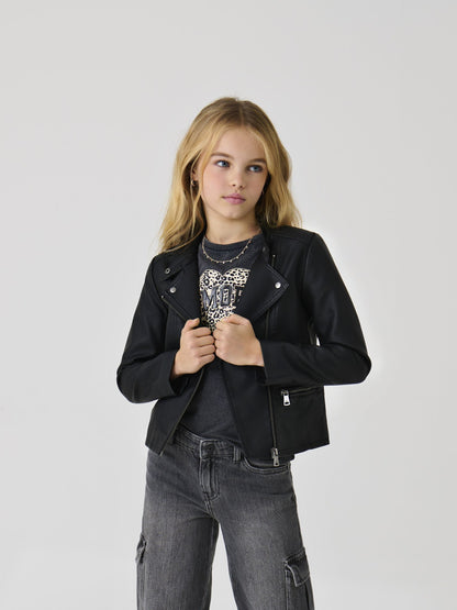 Dsiney Kidz - ONLY KIDS Black Faux Leather Biker Jacket image 1