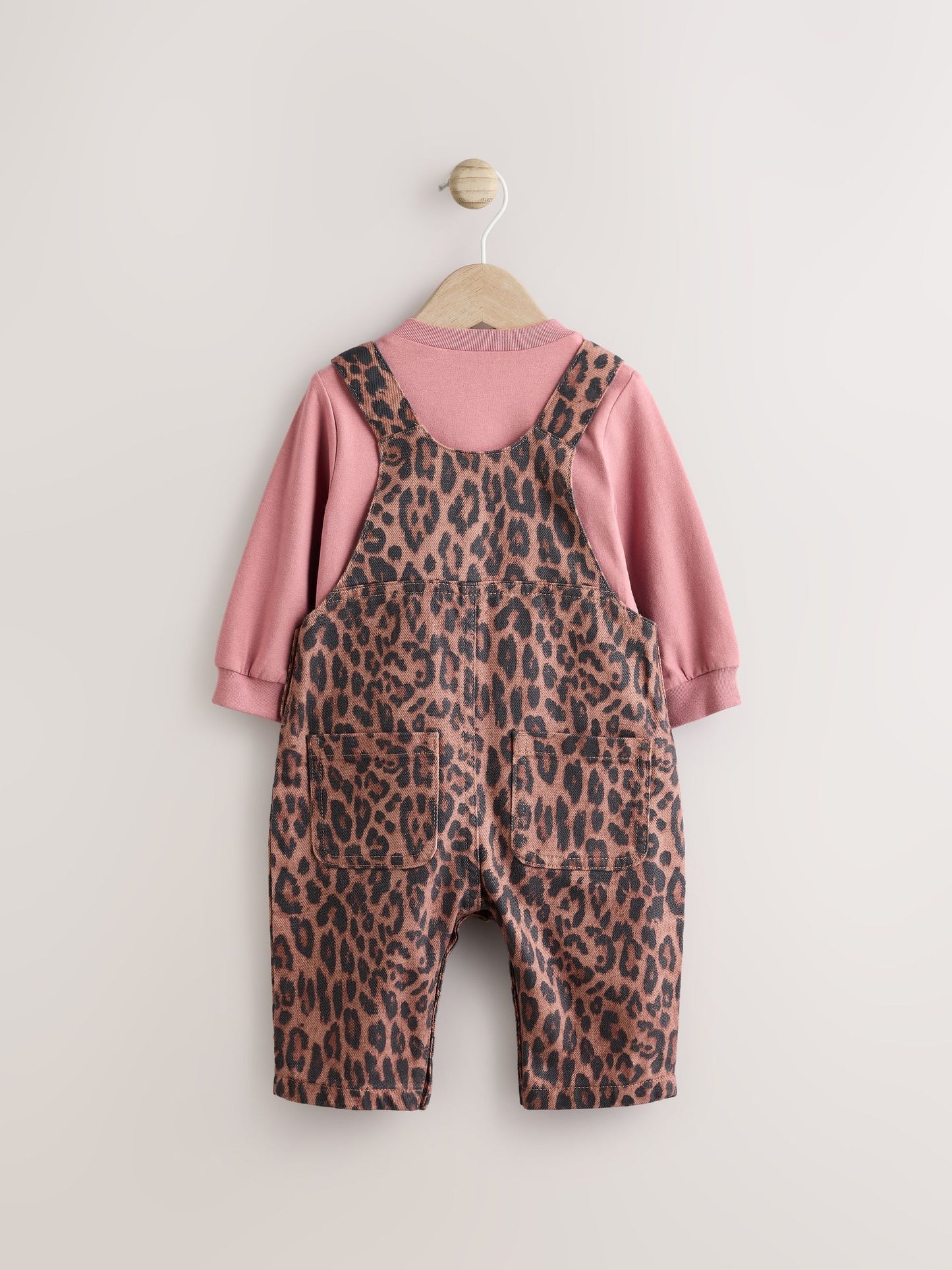 Tan Brown Leopard Print Long Sleeve Baby Bodysuit & Dungarees Set (0mths-2yrs)