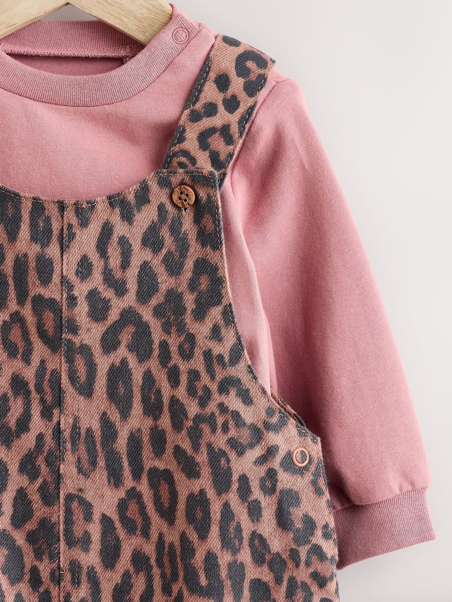 Tan Brown Leopard Print Long Sleeve Baby Bodysuit & Dungarees Set (0mths-2yrs)