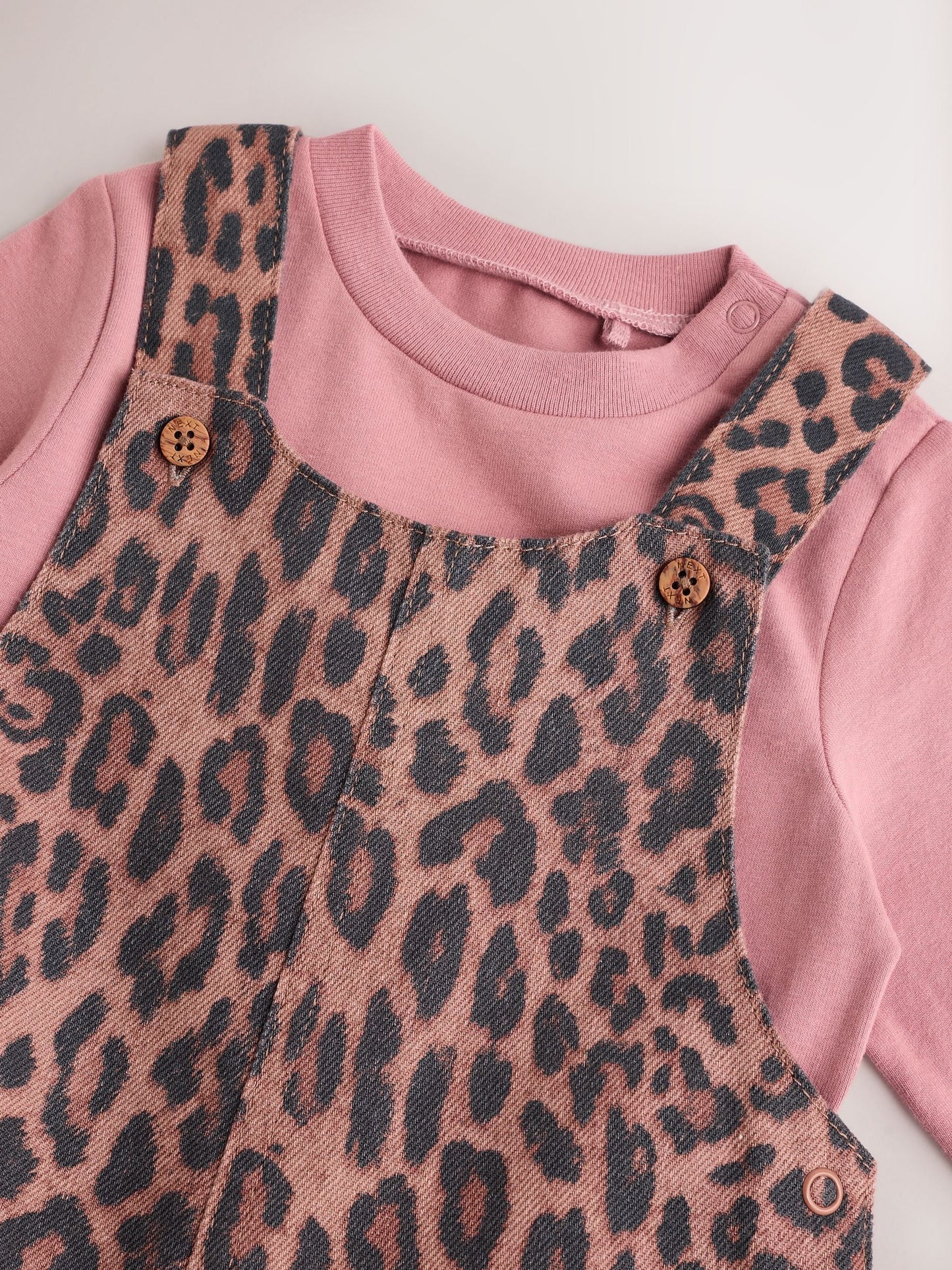 Tan Brown Leopard Print Long Sleeve Baby Bodysuit & Dungarees Set (0mths-2yrs)