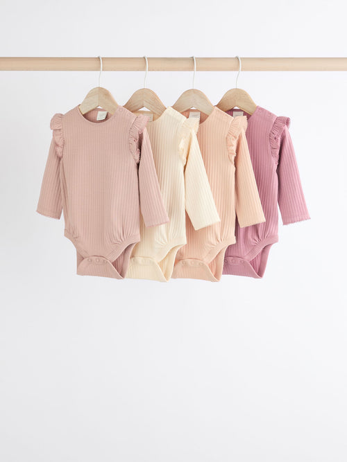Dsiney Kidz - Pink/Cream Baby Long Sleeve Frill Bodysuits 4 Pack (0mths-2yrs) image 1