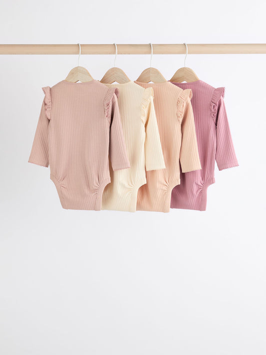 Dsiney Kidz - Pink/Cream Baby Long Sleeve Frill Bodysuits 4 Pack (0mths-2yrs) image 2