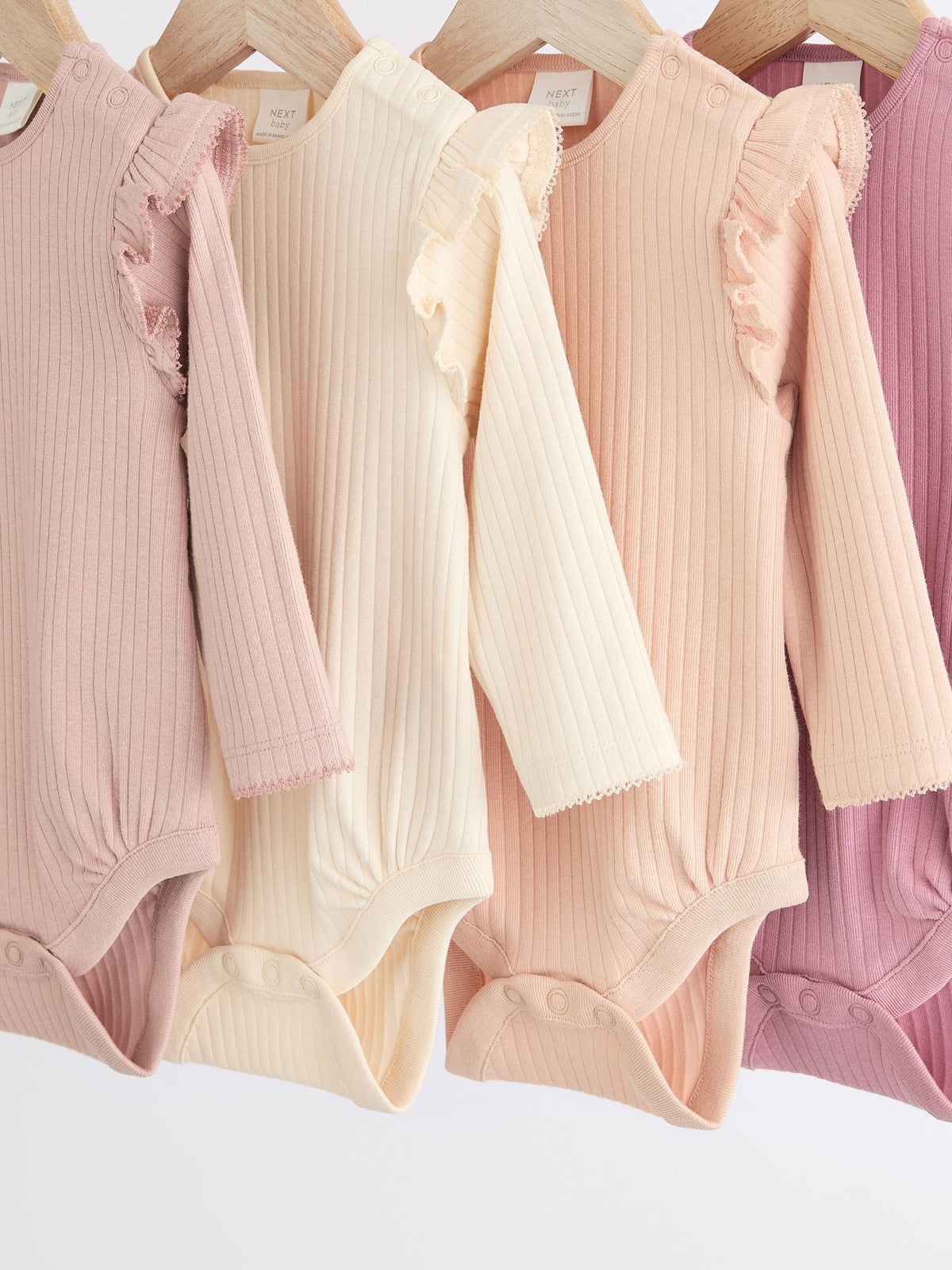 Dsiney Kidz - Pink/Cream Baby Long Sleeve Frill Bodysuits 4 Pack (0mths-2yrs) image 7