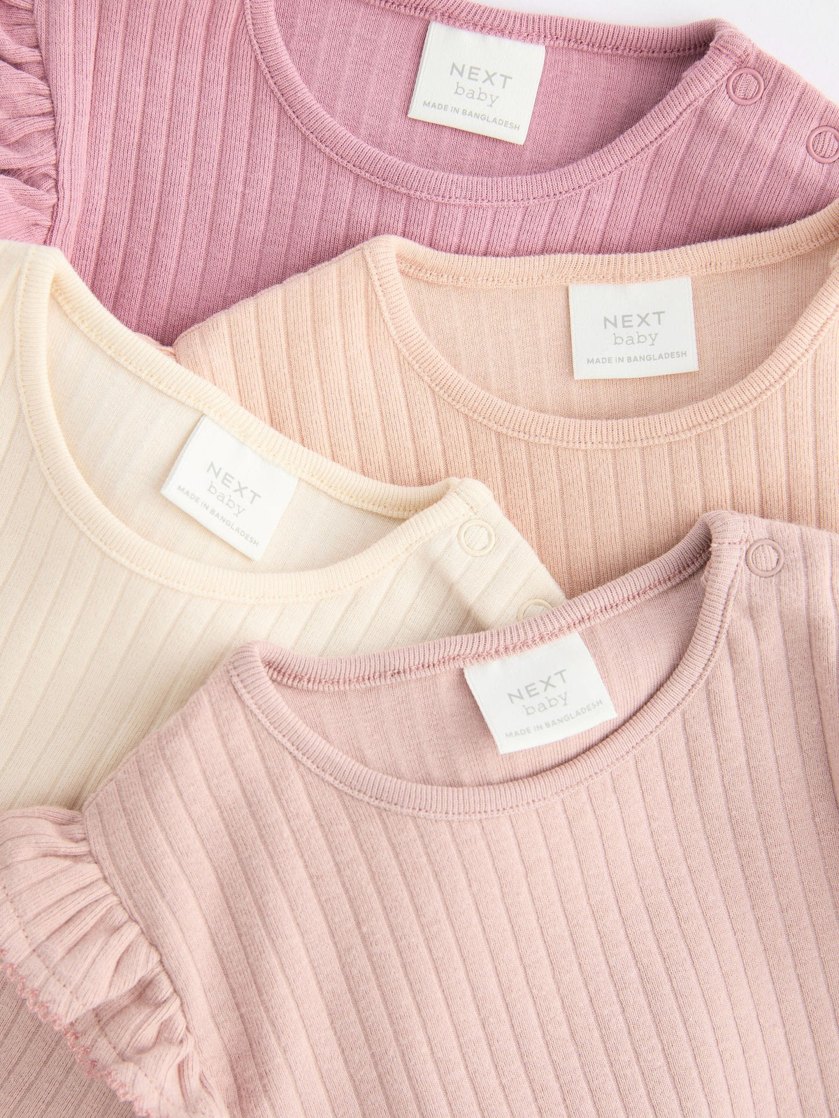 Dsiney Kidz - Pink/Cream Baby Long Sleeve Frill Bodysuits 4 Pack (0mths-2yrs) image 8