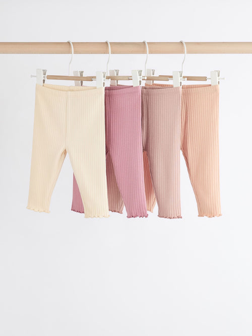 Pink Ribbed Baby Leggings 4 Pack (0mths-2yrs) image 1