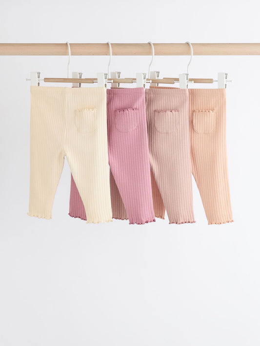 Pink Ribbed Baby Leggings 4 Pack (0mths-2yrs) image 2
