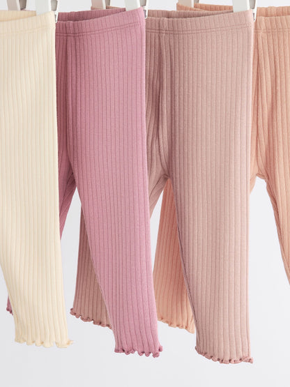 Pink Ribbed Baby Leggings 4 Pack (0mths-2yrs) image 3