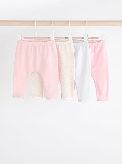 White/Pink Baby Leggings 4 Pack (0mths-2yrs) image 1