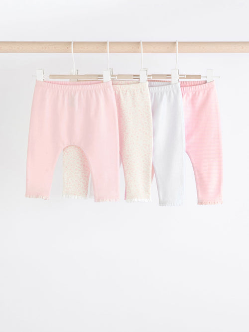 White/Pink Baby Leggings 4 Pack (0mths-2yrs) image 1