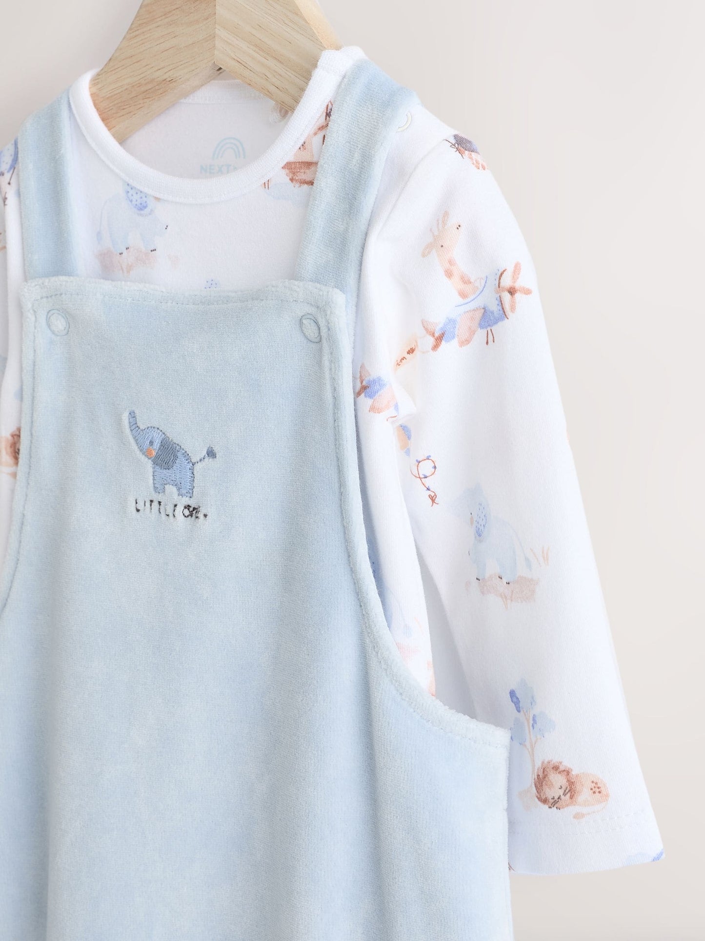 Blue Elephant Print Baby Velour Dungarees and Bodysuit Set (0mths-3yrs)