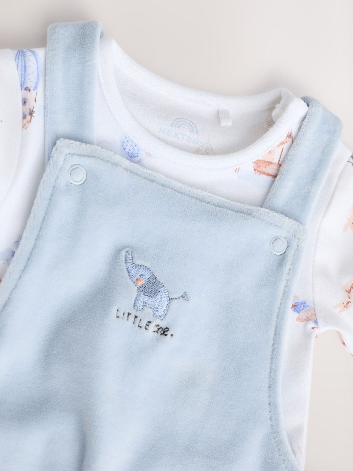 Blue Elephant Print Baby Velour Dungarees and Bodysuit Set (0mths-3yrs)