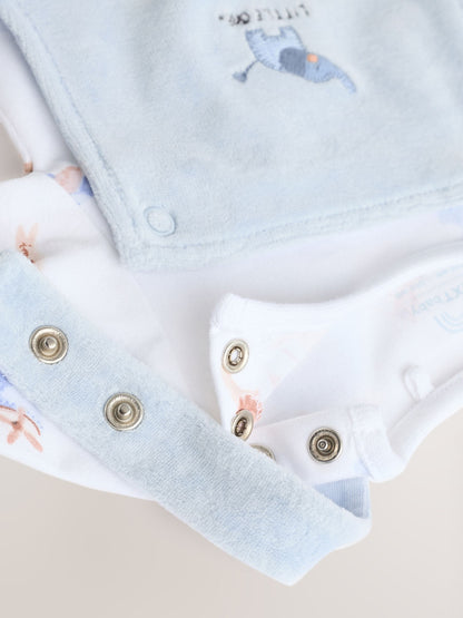 Blue Elephant Print Baby Velour Dungarees and Bodysuit Set (0mths-3yrs)