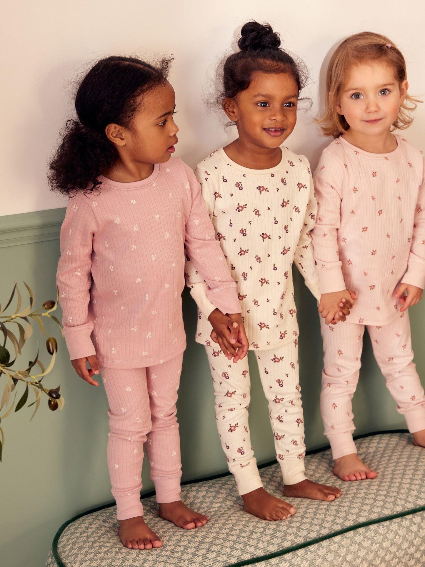 Pink/ White Ditsy Rib Snuggle Pyjamas 3 Pack (9mths-12yrs)