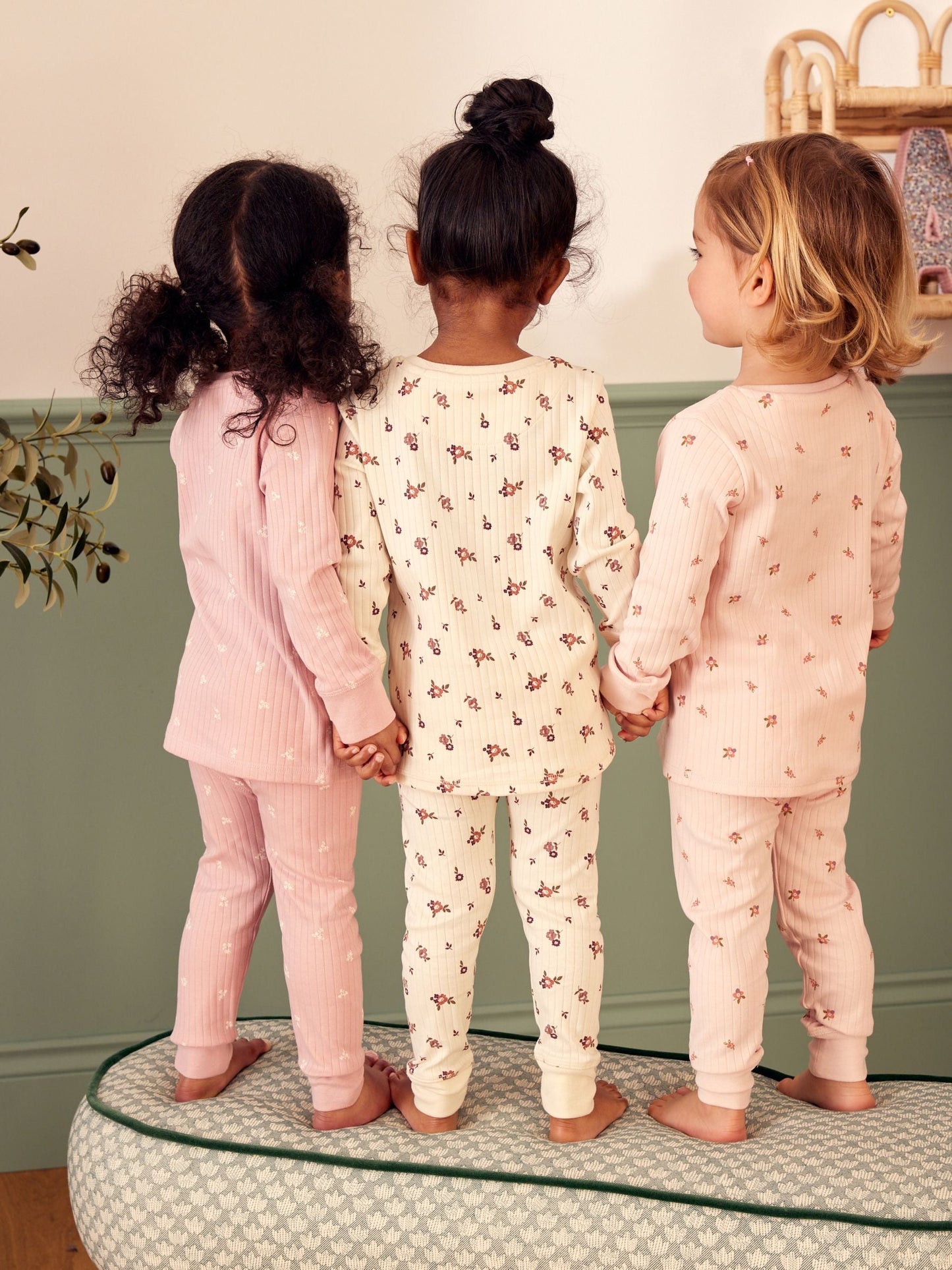 Pink/ White Ditsy Rib Snuggle Pyjamas 3 Pack (9mths-12yrs)