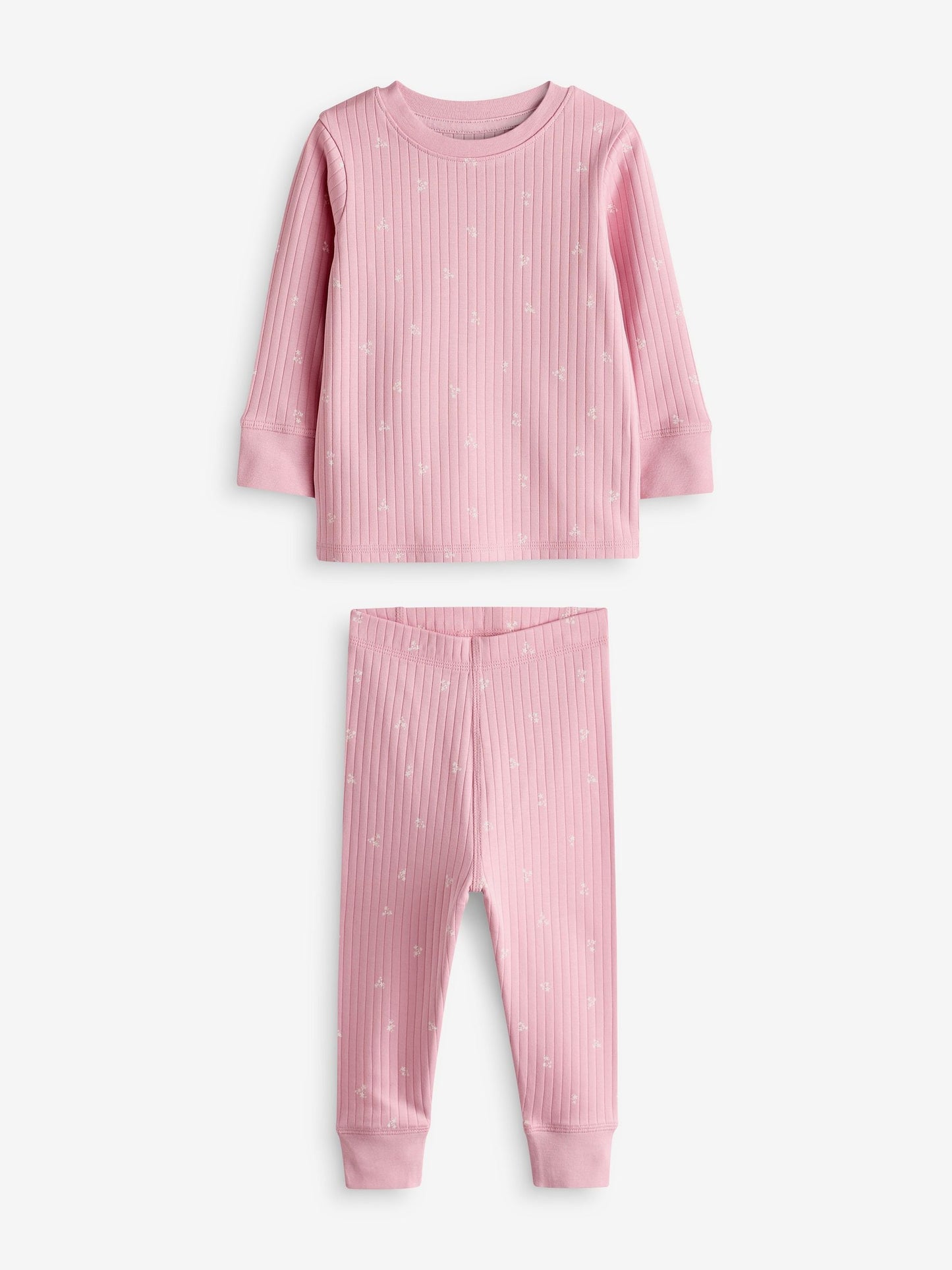 Pink/ White Ditsy Rib Snuggle Pyjamas 3 Pack (9mths-12yrs)