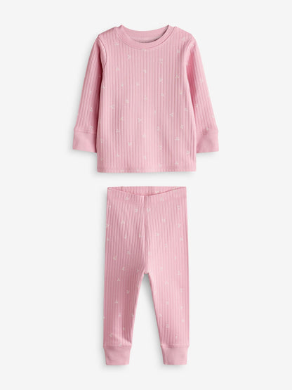 Pink/ White Ditsy Rib Snuggle Pyjamas 3 Pack (9mths-12yrs)