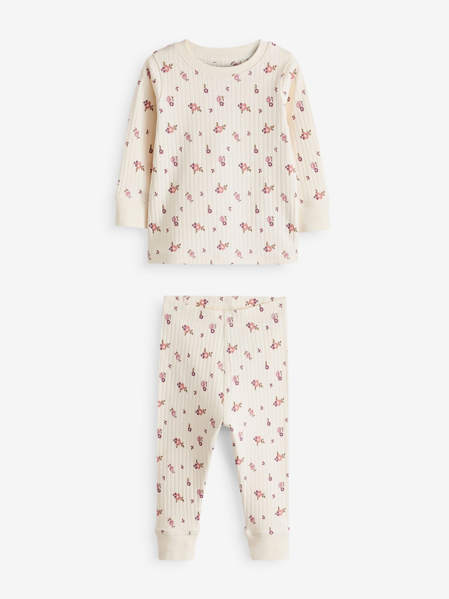 Pink/ White Ditsy Rib Snuggle Pyjamas 3 Pack (9mths-12yrs)