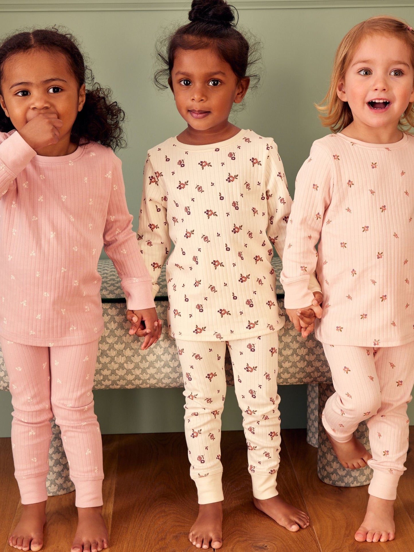 Pink/ White Ditsy Rib Snuggle Pyjamas 3 Pack (9mths-12yrs)