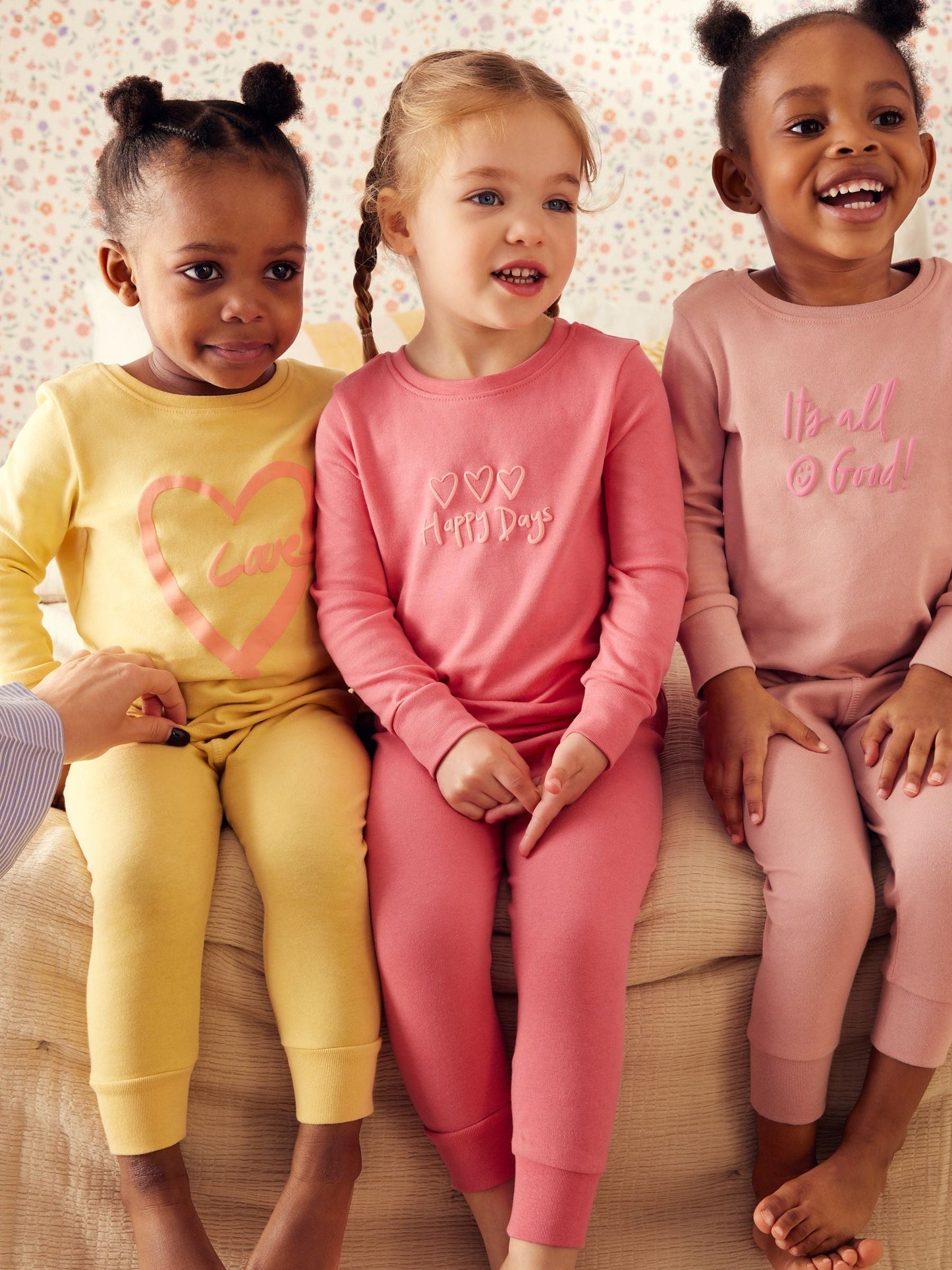 Pink/Yellow Slogan Printed Snuggle Pyjamas 3 Pack (9mths-12yrs)