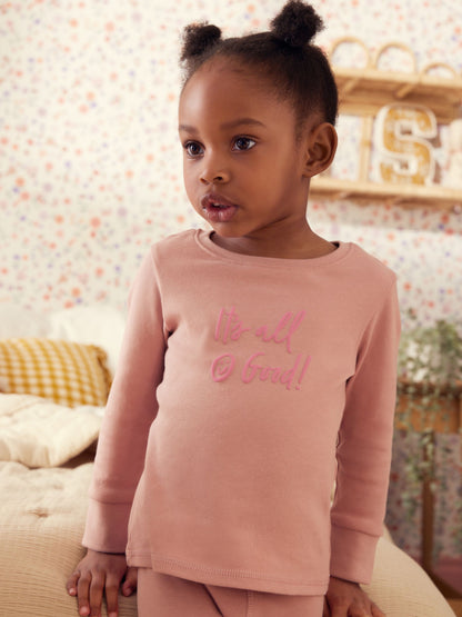 Pink/Yellow Slogan Printed Snuggle Pyjamas 3 Pack (9mths-12yrs)