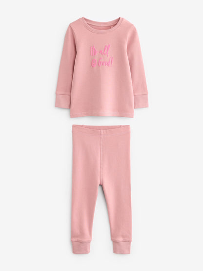 Pink/Yellow Slogan Printed Snuggle Pyjamas 3 Pack (9mths-12yrs)