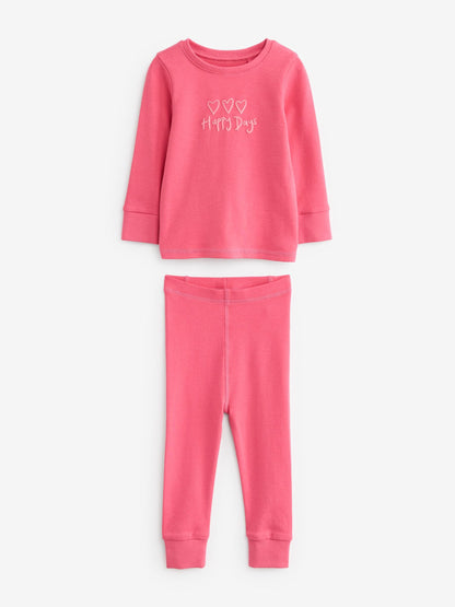 Pink/Yellow Slogan Printed Snuggle Pyjamas 3 Pack (9mths-12yrs)