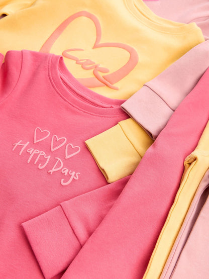 Pink/Yellow Slogan Printed Snuggle Pyjamas 3 Pack (9mths-12yrs)