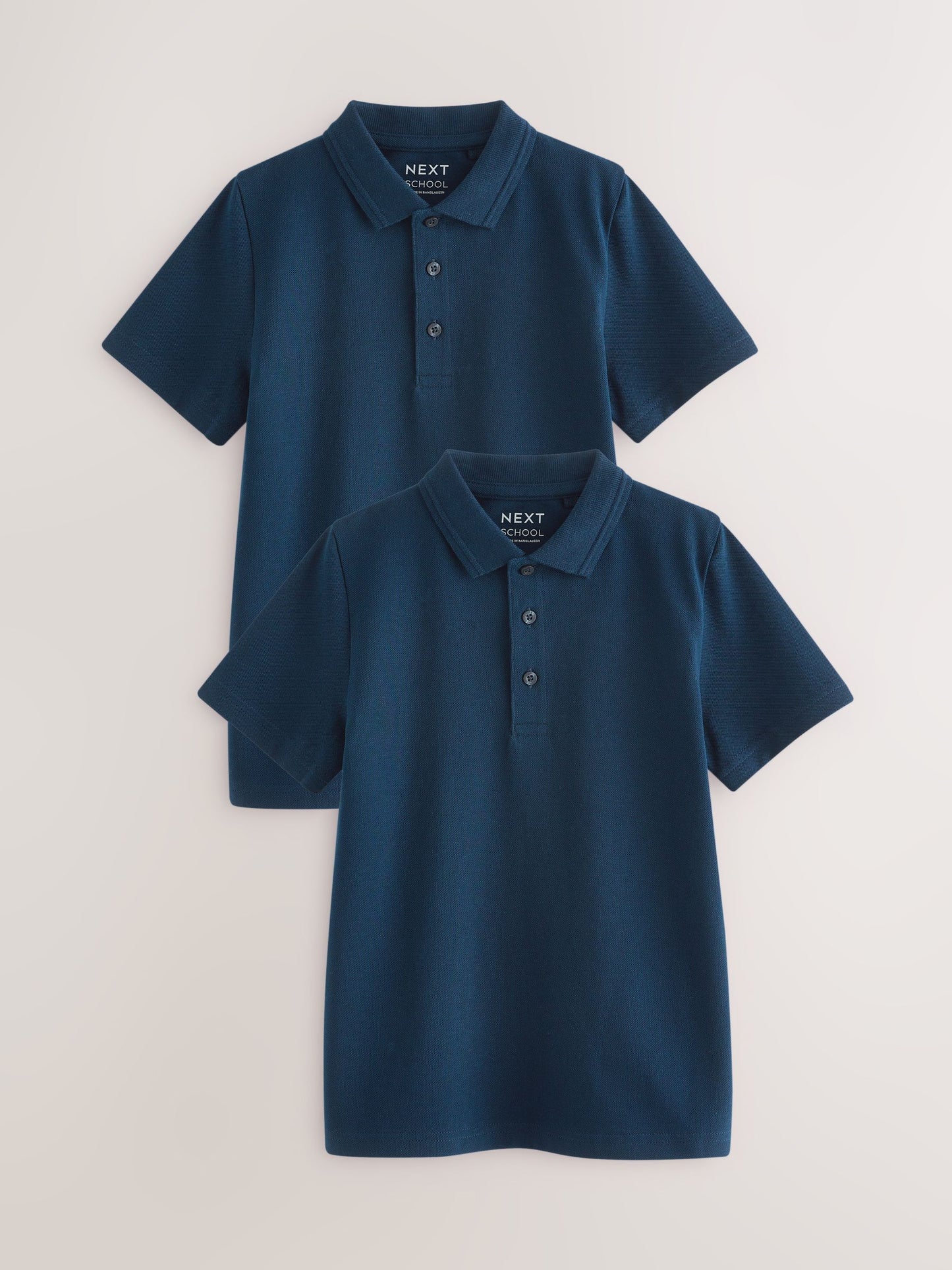 Dsiney Kidz - Navy Regular Fit Cotton School Short Sleeve Polo Shirts 2 Pack (3-16yrs) image 1