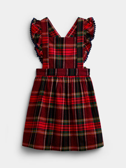 JoJo Maman Bébé Burgundy Red Tartan Embroidered Pinny Dress & Blouse Set - image 2
